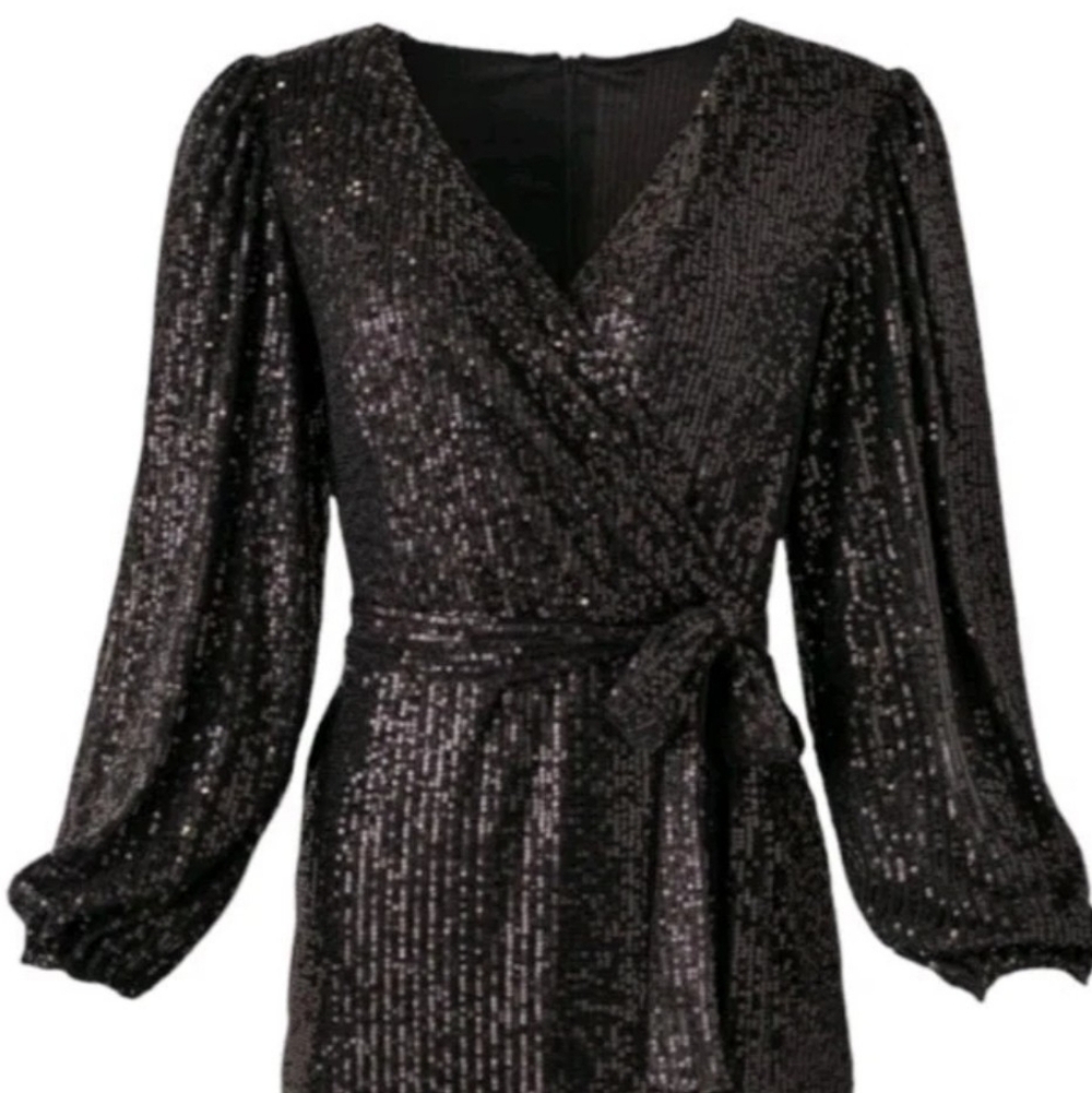 Ivy City Black Sequin Wrap Dress size LARGE